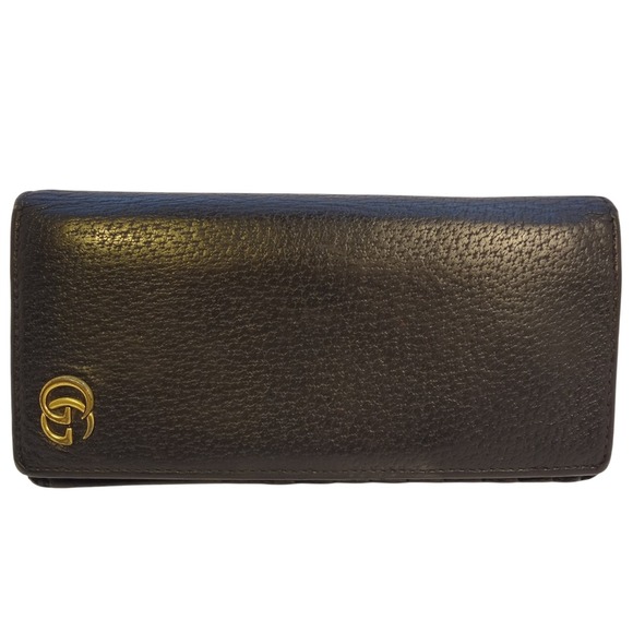 Gucci Black Leather Marmont Long Men's Wallet Gold GG Logo Snap Closure - Picture 1 of 14